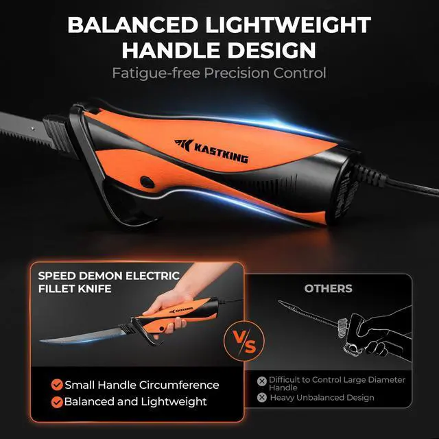 Alt view image 4 of 7 - Speed Demon 110v Electric Fillet Knife, Precision Cut with High Torque Motor, ETL Certified Safety, Balanced Lightweight Handle, 2 Sets of Stainless-steel Blades