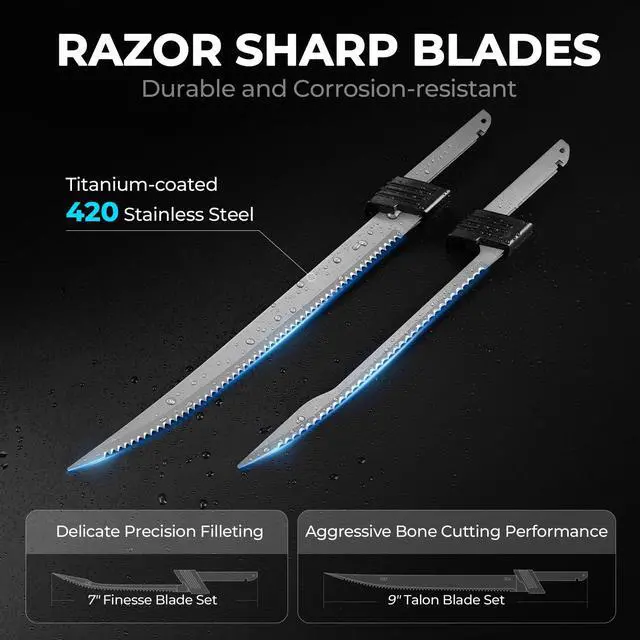 Alt view image 6 of 7 - Speed Demon 110v Electric Fillet Knife, Precision Cut with High Torque Motor, ETL Certified Safety, Balanced Lightweight Handle, 2 Sets of Stainless-steel Blades