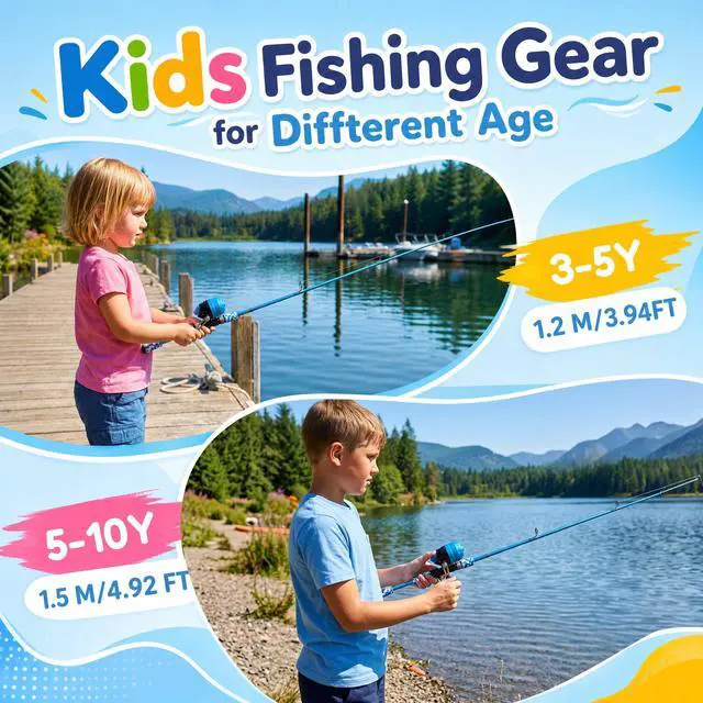 Alt view image 2 of 7 - Kids Fishing Pole - Portable Kids Fishing Rod and Reel Combo, Kids Fishing Gear with Tackle Box, Spincast Reel, Collapsible Chair and Bucket, Fishing Pole for Kids Boys Girls Toddler Youth 3+