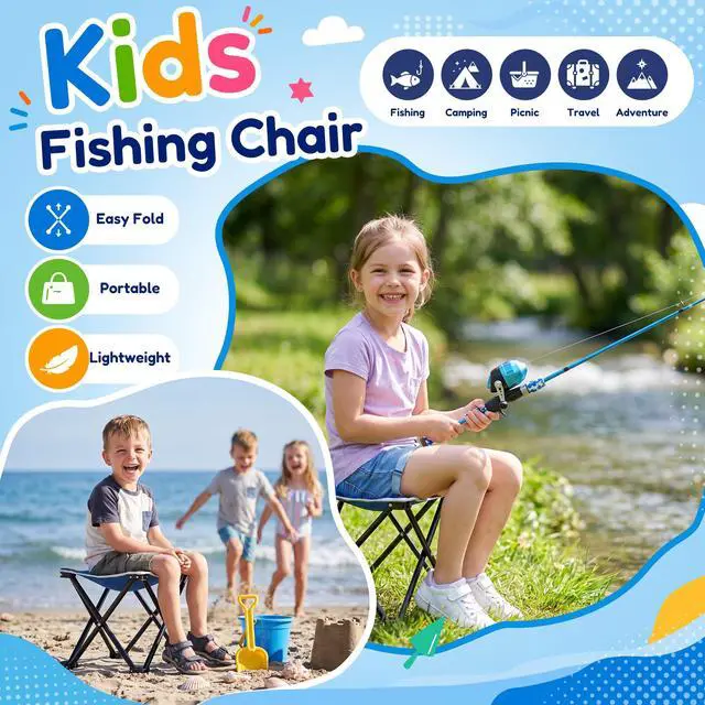 Alt view image 3 of 7 - Kids Fishing Pole - Portable Kids Fishing Rod and Reel Combo, Kids Fishing Gear with Tackle Box, Spincast Reel, Collapsible Chair and Bucket, Fishing Pole for Kids Boys Girls Toddler Youth 3+