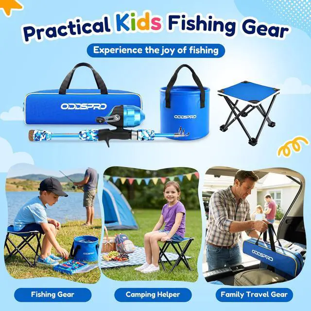 Alt view image 5 of 7 - Kids Fishing Pole - Portable Kids Fishing Rod and Reel Combo, Kids Fishing Gear with Tackle Box, Spincast Reel, Collapsible Chair and Bucket, Fishing Pole for Kids Boys Girls Toddler Youth 3+