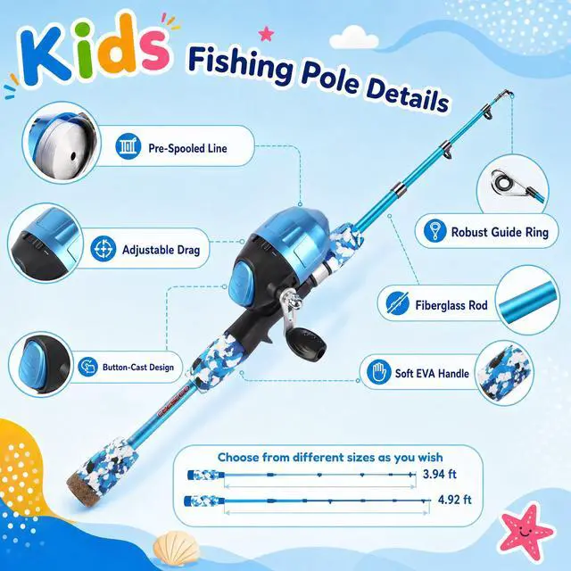 Alt view image 6 of 7 - Kids Fishing Pole - Portable Kids Fishing Rod and Reel Combo, Kids Fishing Gear with Tackle Box, Spincast Reel, Collapsible Chair and Bucket, Fishing Pole for Kids Boys Girls Toddler Youth 3+