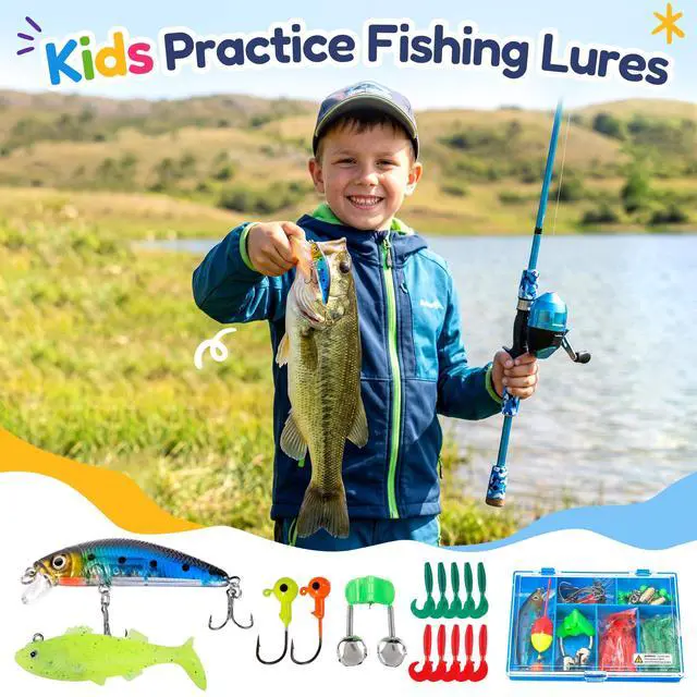 Alt view image 7 of 7 - Kids Fishing Pole - Portable Kids Fishing Rod and Reel Combo, Kids Fishing Gear with Tackle Box, Spincast Reel, Collapsible Chair and Bucket, Fishing Pole for Kids Boys Girls Toddler Youth 3+
