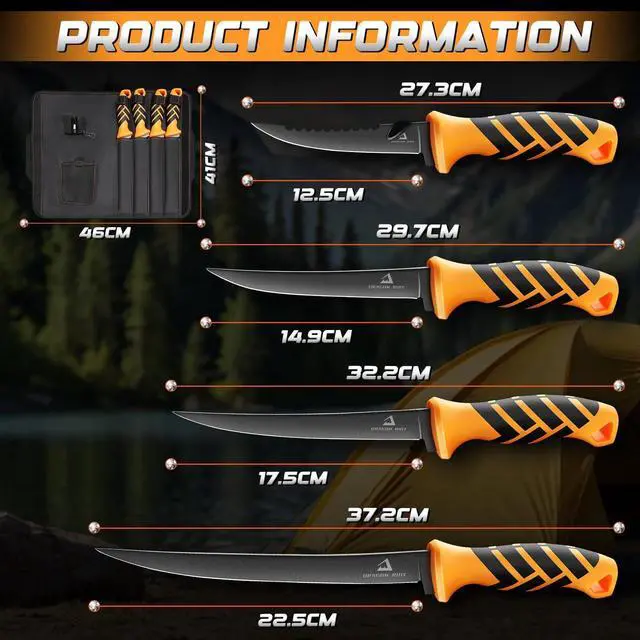 Alt view image 2 of 7 - Fillet Knife Set,Flexible Blade for Filleting and Boning,Premium Fish Filleting Knife in 5CR15MOV Stainless-Steel,Professional Fishing Knife Set with Non-slip Handle