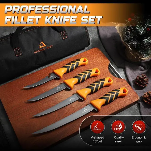 Alt view image 3 of 7 - Fillet Knife Set,Flexible Blade for Filleting and Boning,Premium Fish Filleting Knife in 5CR15MOV Stainless-Steel,Professional Fishing Knife Set with Non-slip Handle