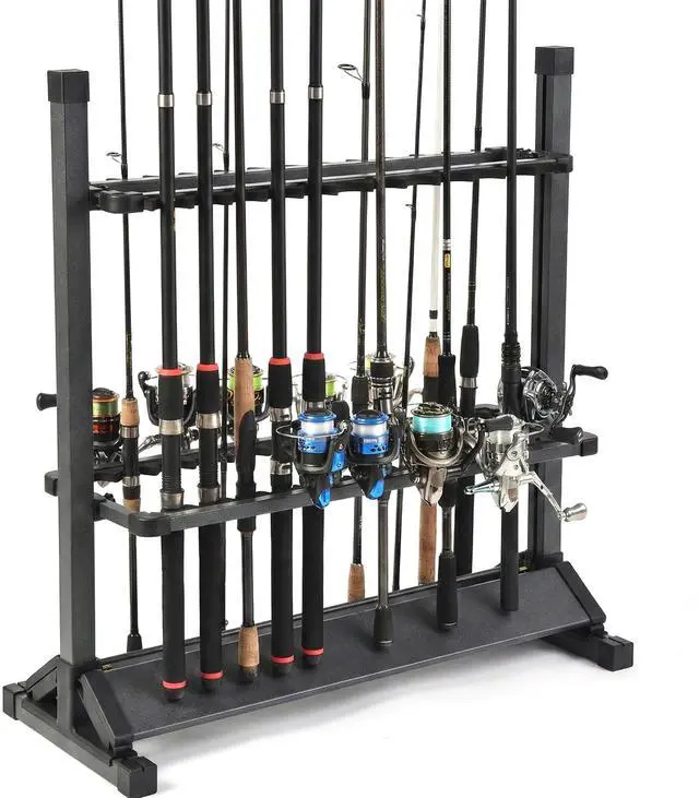 Main image of 24-Rod Aluminum Fishing Rod/Pole Holder, Rustproof Fishing Rod Rack with 360° Lockable Wheels, Multi-Functional Storage Organizer for Garage & Home, Fits Most Rods & Golf Clubs (Gray)