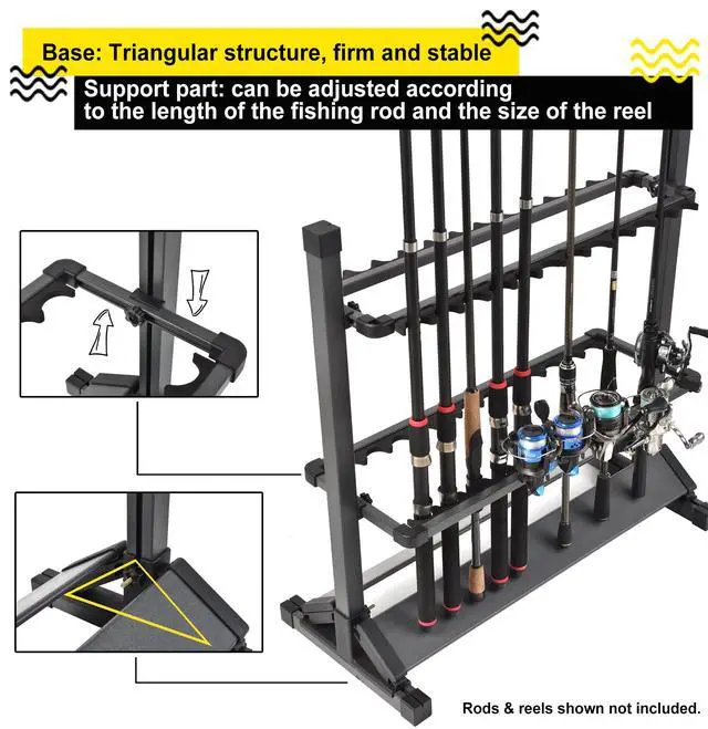 Alt view image 3 of 6 - 24-Rod Aluminum Fishing Rod/Pole Holder, Rustproof Fishing Rod Rack with 360° Lockable Wheels, Multi-Functional Storage Organizer for Garage & Home, Fits Most Rods & Golf Clubs (Gray)