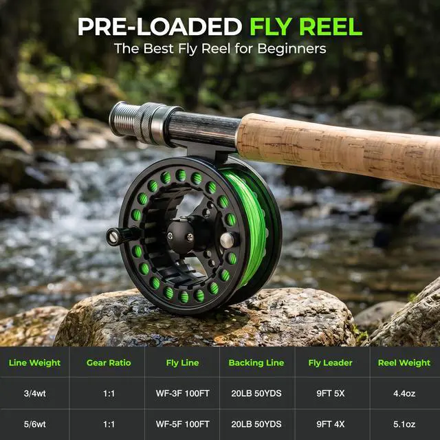 Alt view image 2 of 7 - Fly Fishing Rod and Reel Combo, 4-Piece Fly Rod Kit with Complete Fly Fishing Gear: Fly Rod, Pre-Spooled Fly Fishing Reel, Fishing Flies, Leader, Forceps, Nipper and Carrying Case