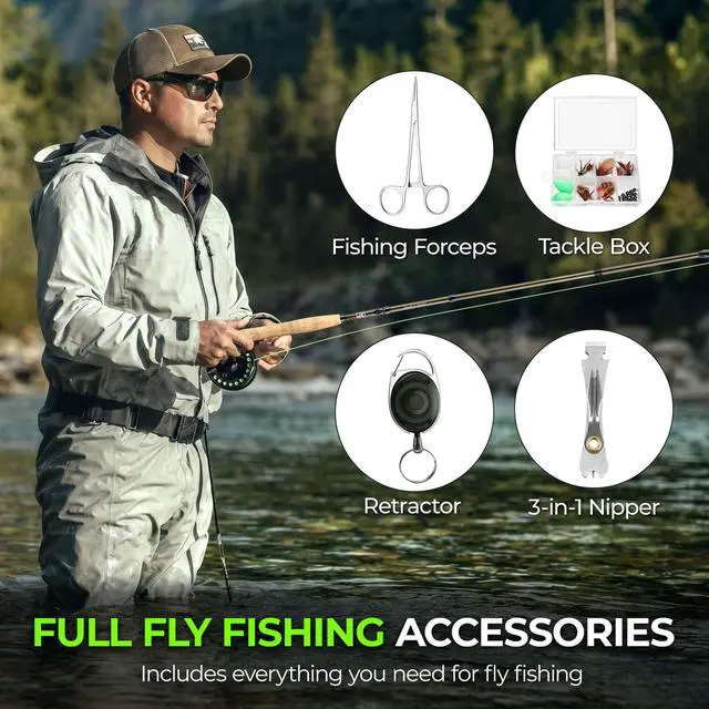 Alt view image 4 of 7 - Fly Fishing Rod and Reel Combo, 4-Piece Fly Rod Kit with Complete Fly Fishing Gear: Fly Rod, Pre-Spooled Fly Fishing Reel, Fishing Flies, Leader, Forceps, Nipper and Carrying Case