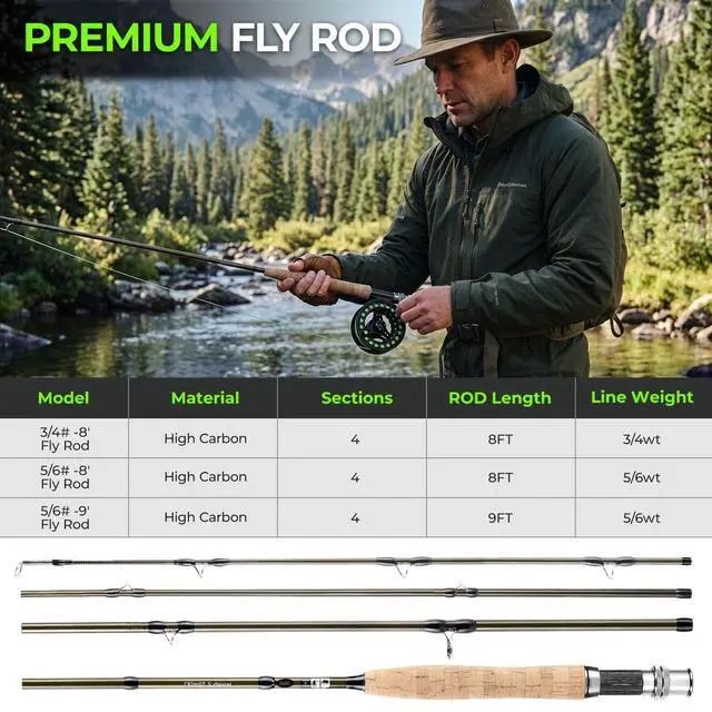 Alt view image 5 of 7 - Fly Fishing Rod and Reel Combo, 4-Piece Fly Rod Kit with Complete Fly Fishing Gear: Fly Rod, Pre-Spooled Fly Fishing Reel, Fishing Flies, Leader, Forceps, Nipper and Carrying Case