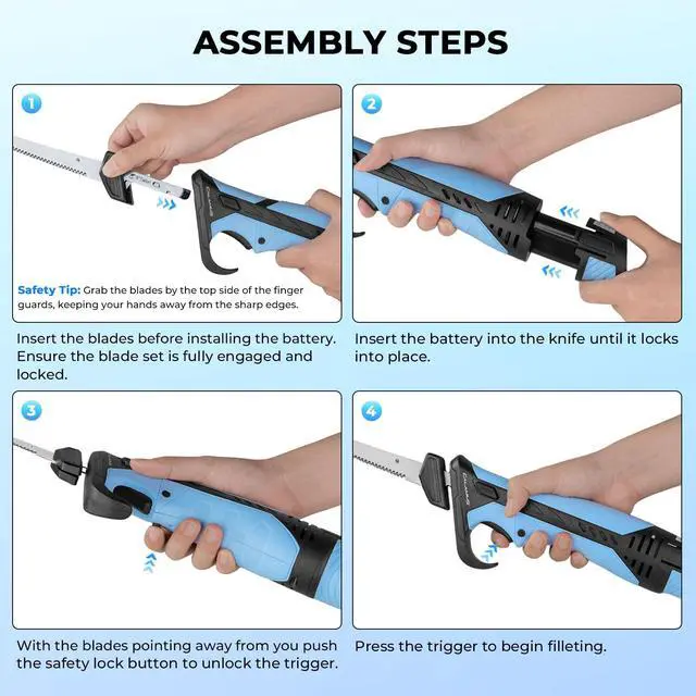 Alt view image 7 of 7 - BladeVolt Rechargeable Cordless Electric Fillet Knife with 7" & 9" Blades, 27,000 RPM Motor, Type-C Battery, Non-Slip Grip & Safety Lock, Portable Carry Case, Fishing Gear and Gifts for Men