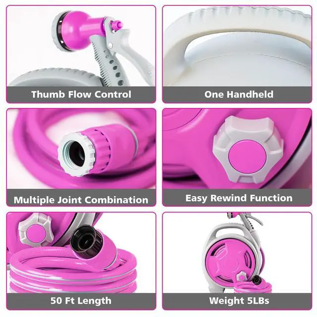 Alt view image 4 of 7 - 50FT Retractable Garden Hose Reel, Lightweight & Portable Hose Reel with 6 Patterns Spray Nozzle, Suitable for US Standard Hose Connection