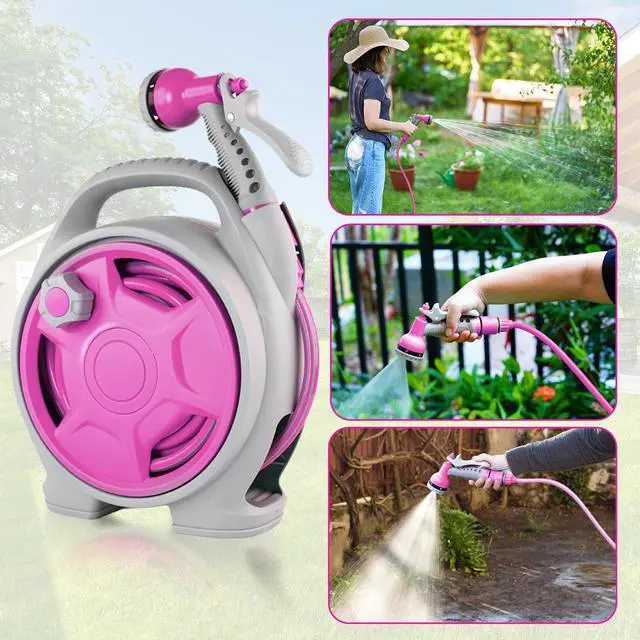 Alt view image 5 of 7 - 50FT Retractable Garden Hose Reel, Lightweight & Portable Hose Reel with 6 Patterns Spray Nozzle, Suitable for US Standard Hose Connection