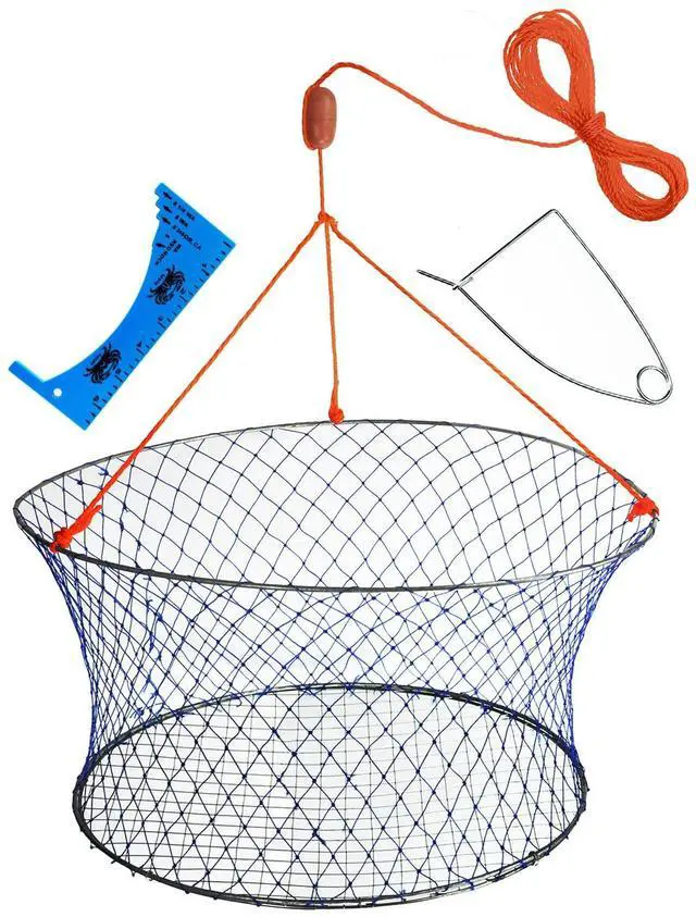 Main image of Wire Grid Bottom Crab Nets Two Ring Crab Kit with Harness and Bait Clip 24 X 20 X 12