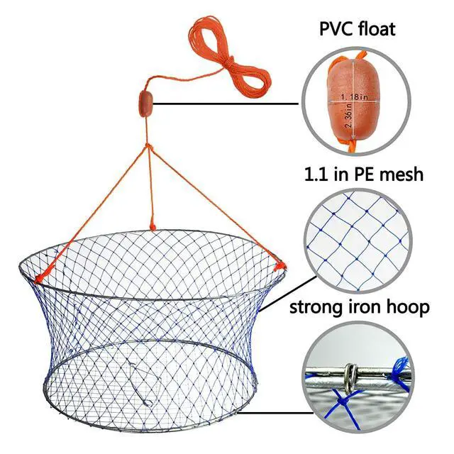 Alt view image 5 of 7 - Wire Grid Bottom Crab Nets Two Ring Crab Kit with Harness and Bait Clip 24 X 20 X 12