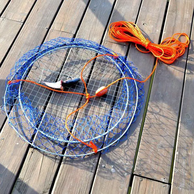 Alt view image 6 of 7 - Wire Grid Bottom Crab Nets Two Ring Crab Kit with Harness and Bait Clip 24 X 20 X 12