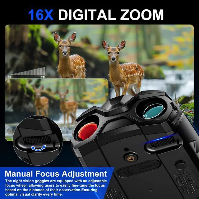 Alt view image 3 of 7 - Night Vision Goggles,4K Night Vision Binoculars for Adult with 5000mAh Rechargeable Battery,16X Digital Zoom,3.5" HD Screen and 1000FT Viewing Range,32GB TF Card for Photo and Video,Ideal Gift for Men
