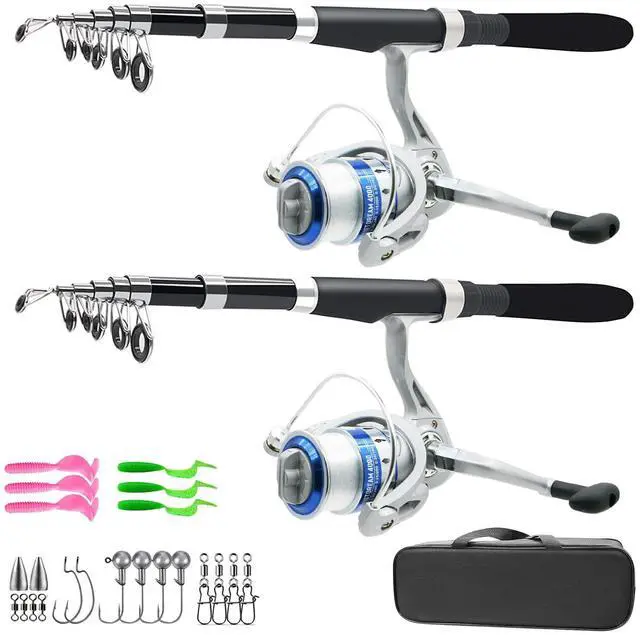 Main image of Fishing Pole Combo Set,2.1m/6.89ft 2PCS Collapsible Rods 2PCS Spinning Reels Lures Set Carrier Bag Carbon Fiber Telescopic Fishing Rods Sea Saltwater Freshwater Kit Fishing Rod Reel Combos