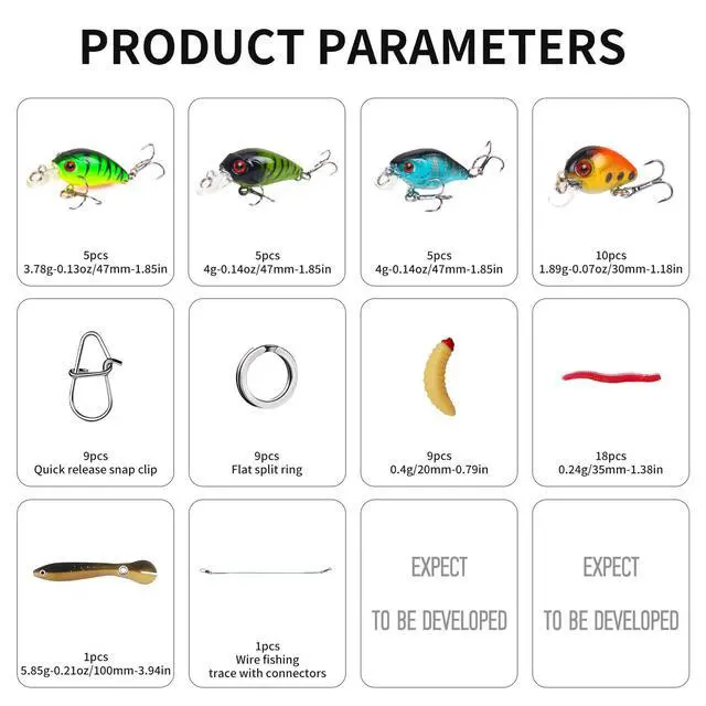 Alt view image 3 of 7 - Fishing Artificial Lures Kit Mixed Including Front Diving Fin Minnow Surface Popper Crank Baits Pencil VIB with Hook and Soft Lures Accessories for Saltwater Freshwater Trout Bass Tackle Gift Set
