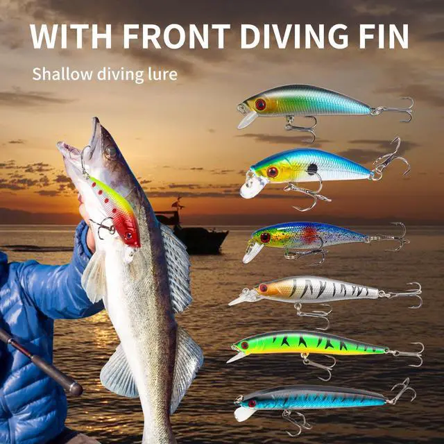 Alt view image 5 of 7 - Fishing Artificial Lures Kit Mixed Including Front Diving Fin Minnow Surface Popper Crank Baits Pencil VIB with Hook and Soft Lures Accessories for Saltwater Freshwater Trout Bass Tackle Gift Set