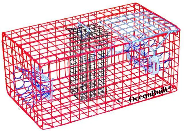 Main image of Florida Medium Blue Crab Trap 24 x 14 x 11 Crab Pot for Recreational Crabbing Two-Throat Entry Fishing Trap PVC Coated Wire Saltwater Crab Trap