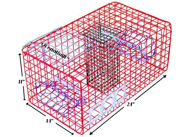 Alt view image 3 of 5 - Florida Medium Blue Crab Trap 24 x 14 x 11 Crab Pot for Recreational Crabbing Two-Throat Entry Fishing Trap PVC Coated Wire Saltwater Crab Trap