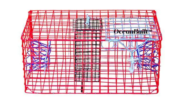 Alt view image 5 of 5 - Florida Medium Blue Crab Trap 24 x 14 x 11 Crab Pot for Recreational Crabbing Two-Throat Entry Fishing Trap PVC Coated Wire Saltwater Crab Trap
