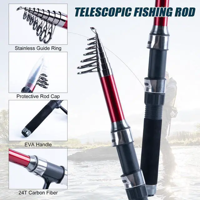 Alt view image 7 of 7 - Fishing Rod and Reel Combos-2PCS Telescopic Fishing Pole+2PCS Spinning Reels with Carrier Bag,2.1M Telescopic Rod Reel Kit for Starter Travel Saltwater Freshwater,Gifts for Men