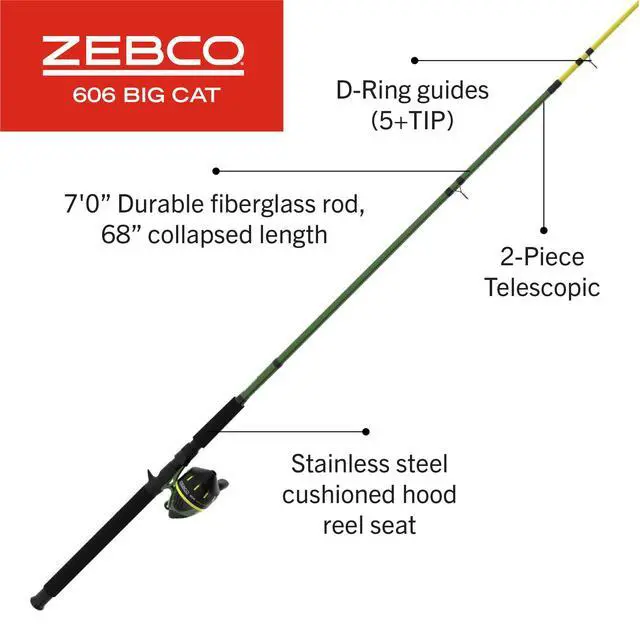 Alt view image 2 of 7 - 606 Big Cat Spincast Reel and Fishing Rod Combo, 7-Foot 2-Piece Telescopic Rod, Medium-Heavy Power, Size 60 Reel, 11-Piece Eagle Claw Tackle Kit