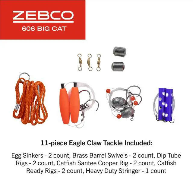 Alt view image 7 of 7 - 606 Big Cat Spincast Reel and Fishing Rod Combo, 7-Foot 2-Piece Telescopic Rod, Medium-Heavy Power, Size 60 Reel, 11-Piece Eagle Claw Tackle Kit