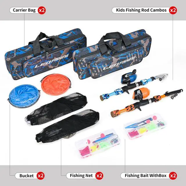 Alt view image 4 of 7 - 2 Set Kids Fishing Pole Set with Full Starter Kits Portable Telescopic Fishing Rod and Reel Cambos with All The Necessary Fishing Kits for Boys Girls and Youth
