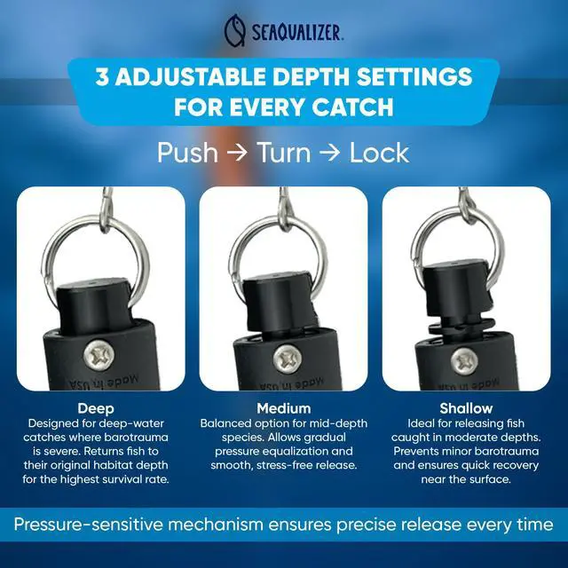 Alt view image 4 of 6 - Fish Descending Device 3 Setting Release Device for Fishing Non-Invasive and Reusable Fish Release Tool NOAA Compliant - Made in USA