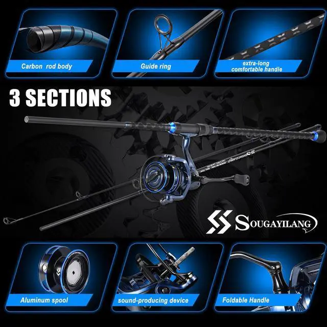 Alt view image 3 of 7 - Surf Fishing Rod and Reel Combo, Heavy 3-Piece Travel Spinning Rod with Reel for Red Drum, Striped Bass, Beach & Saltwater Fishing(9'/10'/11'/12')