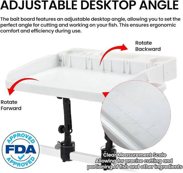 Alt view image 3 of 7 - Bait Board Set with Mounts & Extenders White Cutting Board for Bass, Center Console, Pontoon Boats Great for Fishing, Filleting, Outdoor Cooking (Square Rail Mount Set)