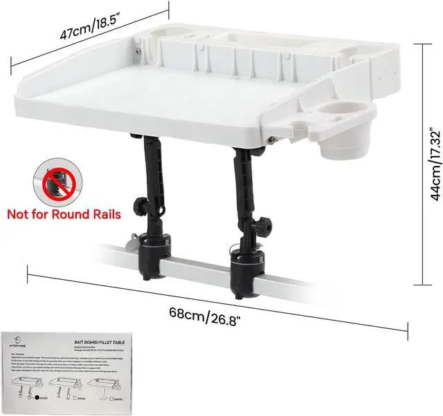 Alt view image 5 of 7 - Bait Board Set with Mounts & Extenders White Cutting Board for Bass, Center Console, Pontoon Boats Great for Fishing, Filleting, Outdoor Cooking (Square Rail Mount Set)