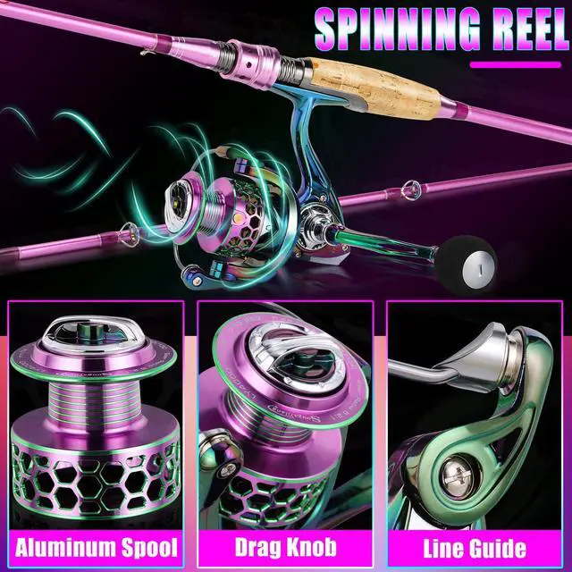 Alt view image 6 of 7 - Spinning Rod Reel Combos,Colorful Two Pieces Spinning Pole with Smooth Strong Reel Available for Freshwater Bass Walleye Trout Fishing