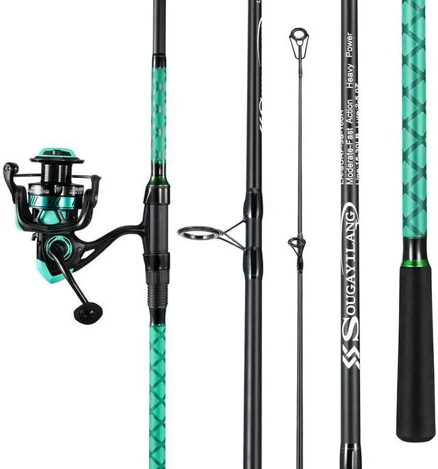 Main image of Surf Fishing Rod and Reel Combo, Heavy 3-Piece Travel Spinning Rod with Reel for Red Drum, Striped Bass, Beach & Saltwater Fishing(9'/10'/11'/12')