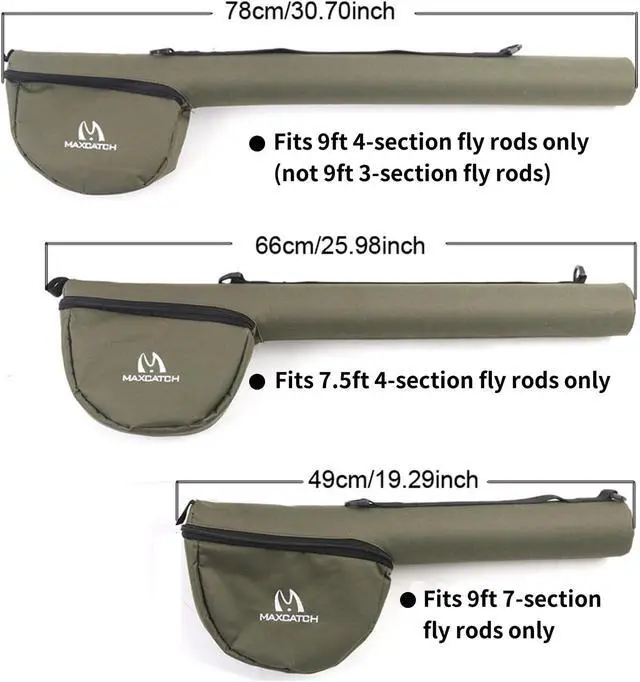 Alt view image 3 of 7 - Maxcatch Fly Fishing Rod Case with Reel Pouch, Complete Protection Bag for 9FT 2/4 Piece Rods (Green, For 7.5' 4sec Fly Rod Length: 25.9'')