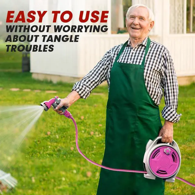Alt view image 2 of 7 - 50FT Retractable Garden Hose Reel, Lightweight & Portable Hose Reel with 6 Patterns Spray Nozzle, Suitable for US Standard Hose Connection