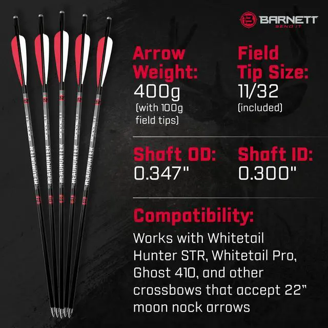 Alt view image 3 of 6 - Headhunter Crossbow Arrows Different Pack Sizes, Standard Moon Nocks, Includes Field Points, Pre-Fletched for Crossbow Use