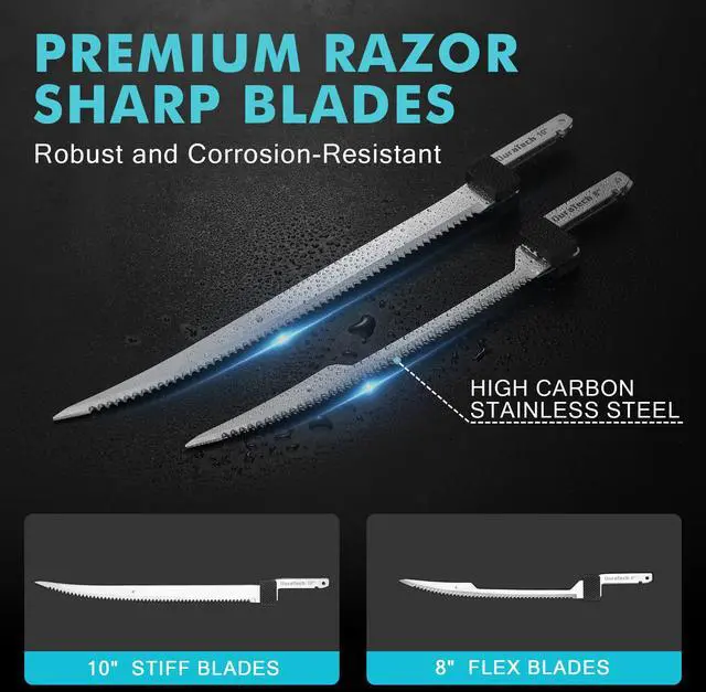 Alt view image 4 of 7 - 12V Cordless Electric Fillet Knife with 8" & 10" Razor-Sharp Blades, Electric Fish Fillet Knife with 2.0Ah Built-in Battery, Type-C Charge, Non-Slip Handle, Storage Case for Fishing Filleting
