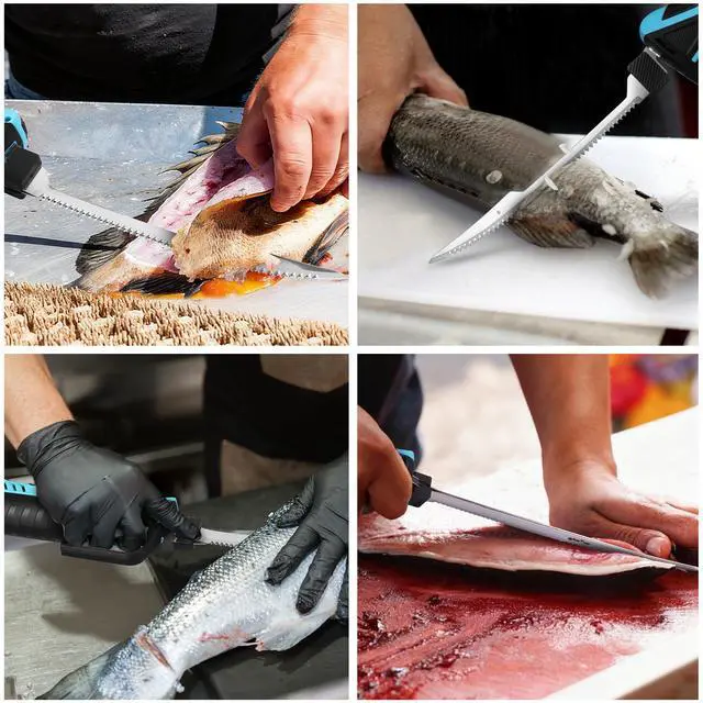 Alt view image 6 of 7 - 12V Cordless Electric Fillet Knife with 8" & 10" Razor-Sharp Blades, Electric Fish Fillet Knife with 2.0Ah Built-in Battery, Type-C Charge, Non-Slip Handle, Storage Case for Fishing Filleting