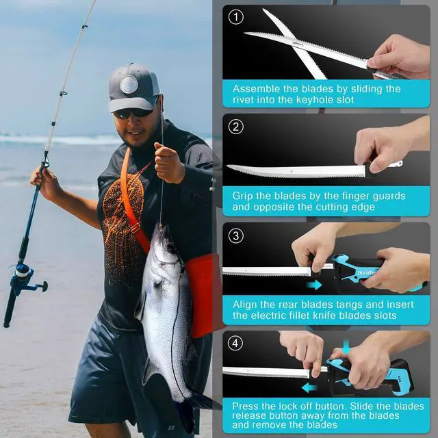 Alt view image 7 of 7 - 12V Cordless Electric Fillet Knife with 8" & 10" Razor-Sharp Blades, Electric Fish Fillet Knife with 2.0Ah Built-in Battery, Type-C Charge, Non-Slip Handle, Storage Case for Fishing Filleting