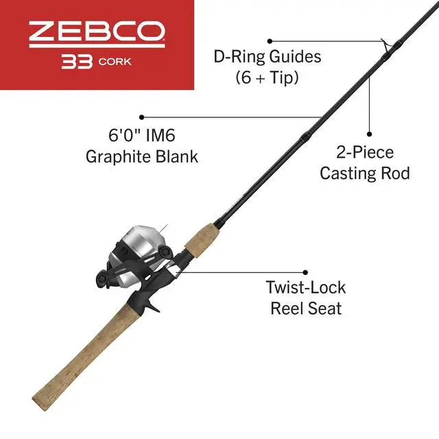 Alt view image 2 of 7 - 33 Cork Reel and Fishing Rod Combo, Graphite Rod with Cork Handle, QuickSet Anti-Reverse Fishing Reel with Bite Alert