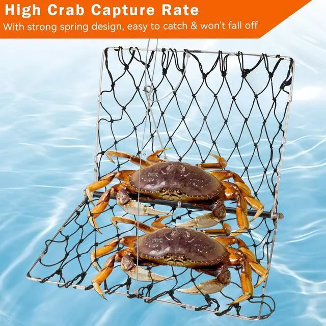 Alt view image 5 of 7 - 2 Set Castable Crab Trap Kit, Foldable Crabbing Net with Rope & Bait Clip, Crab Snare/Pots/Traps for Blue Crabs, Dungeness, Crawfish Portable Crabbing Equipment