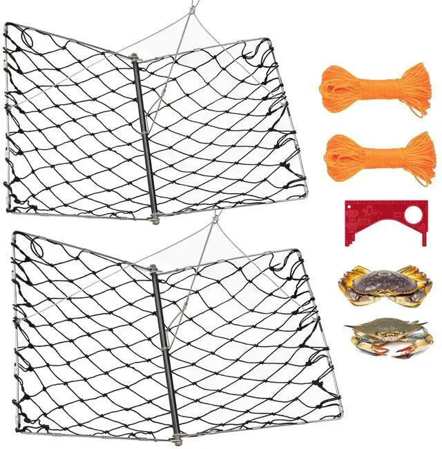 Main image of 2 Set Castable Crab Trap Kit, Foldable Crabbing Net with Rope & Bait Clip, Crab Snare/Pots/Traps for Blue Crabs, Dungeness, Crawfish Portable Crabbing Equipment