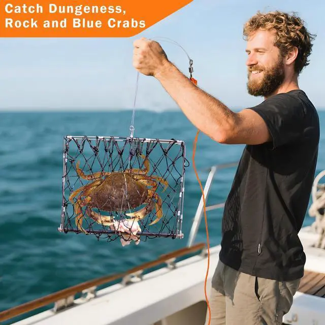 Alt view image 6 of 7 - 2 Set Castable Crab Trap Kit, Foldable Crabbing Net with Rope & Bait Clip, Crab Snare/Pots/Traps for Blue Crabs, Dungeness, Crawfish Portable Crabbing Equipment