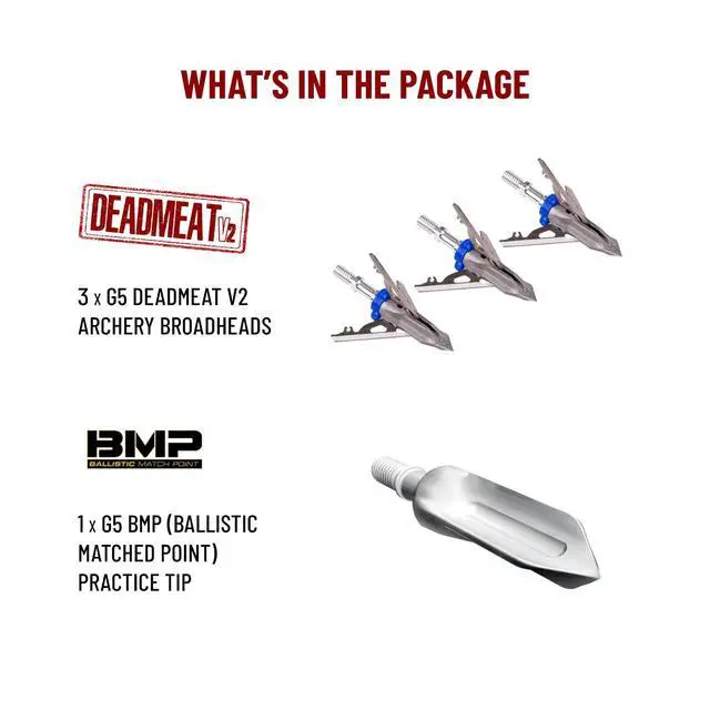 Alt view image 3 of 7 - G5 Deadmeat V2 Expandable 3-Blade Broadheads | 3-Pack | 100/125 Grains | Razor Sharp 1.5" Cutting Diameter Mechanical Blades | Screw in | Compound & Recurve Compatible | 1 BMP Practice Tip Included