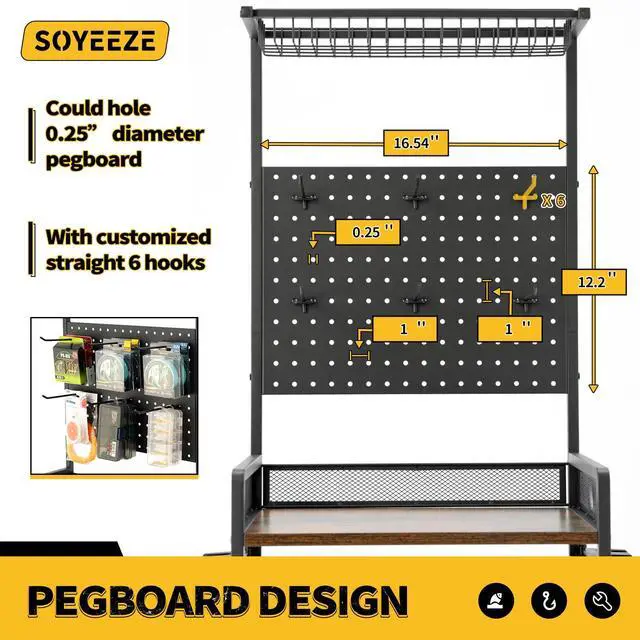 Alt view image 5 of 7 - Fishing Rod Holders for Garage, Fishing Rod Rack Hold Up to 12 Rods, 3 Tier Shelf, Pegboard and Wooden Countertops Designied for Fishing Pole Tackle Box Reel Line Storage, Fishing Gift