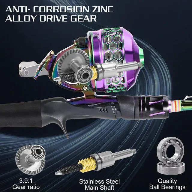 Alt view image 5 of 7 - Fishing Reel Rod Combo, Two Pieces Colorful Poratble Light Weight Casting Rod with Spincast Fishing Reel for Freshwater